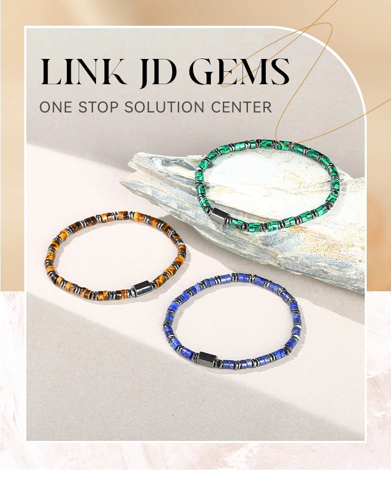 JD Natural Yellow Tiger Eye Hematite Stone Cylindrical Bead Bracelets For Women Men Health Protection Yoga Energy Soul Jewelry