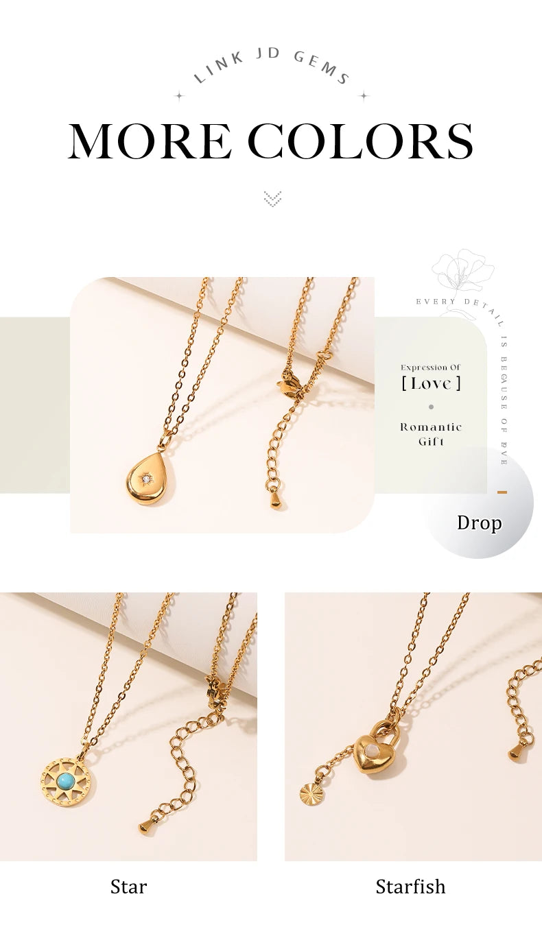 JD Stainless Steel Turquoise Zircon Geometic Patter Pendant Necklaces For Women Bohemian Delicate Wedding Jewelry Collar Mujer