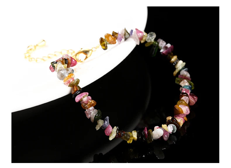 JD Natural Stone Mixed Tourmaline Gravel Lucky Chain Bracelet Women Fashion Jewelry Adjustable Chip Bracelet Yoga Chakra Gifts