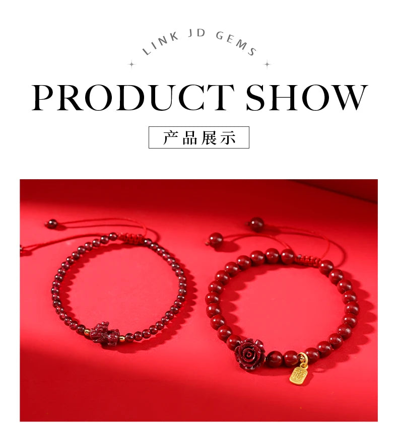 JD Natural Stone 50% Real Cinnabar Bead Braided Bracelet Women Charm Adjustable Yoga Healing Balance Bracelets Jewelry Female