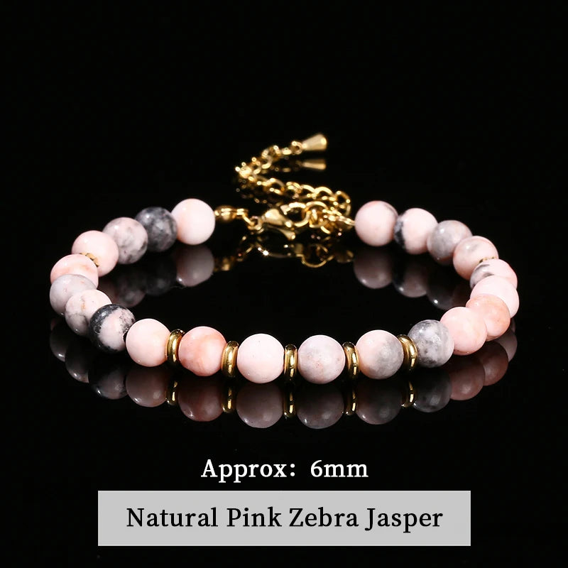JD Natural Stone Green Aventurine Black Agate 6mm Bead Stainless Steel Bracelet Women Trendy Handmade Adjustable Healing Jewelry