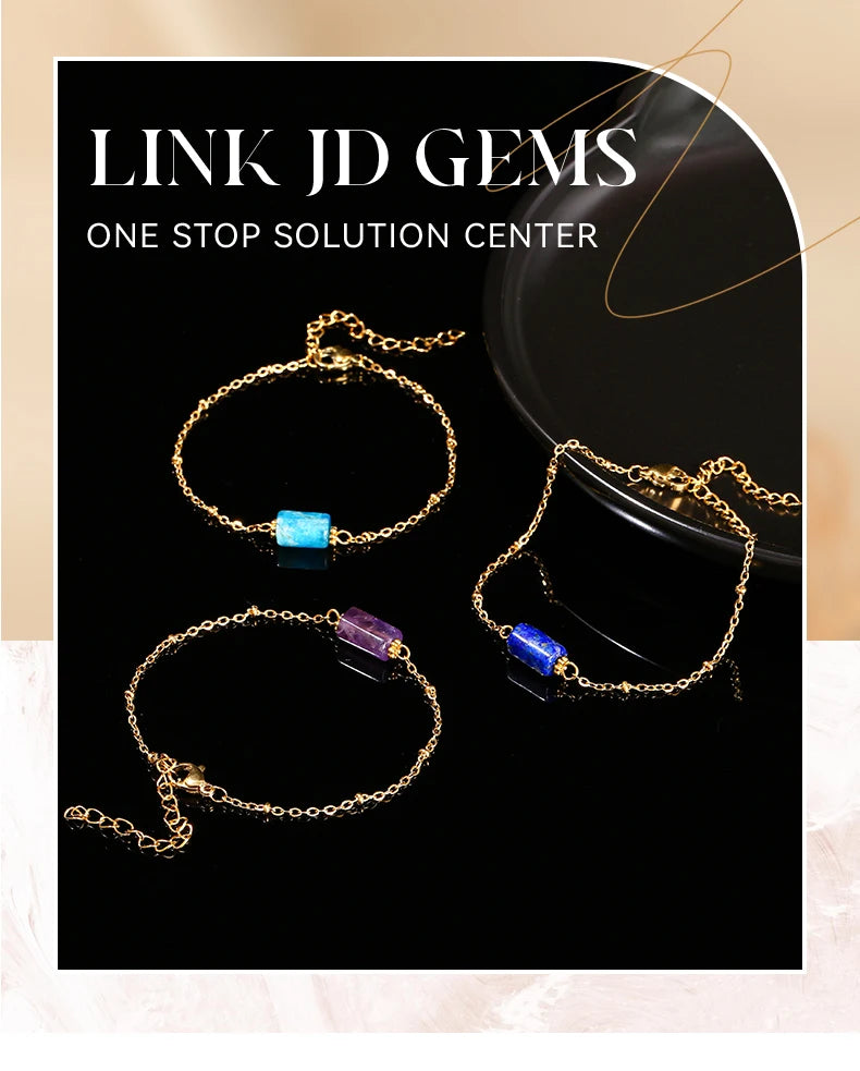 JD Natural Stone Pink Quartz Amethyst Faceted Tube Bead Stainless Steel Bracelet Women Exquisite Nugget Gems Adjustable Jewelry