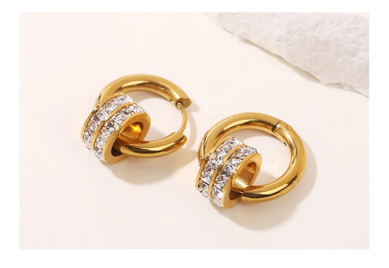 JD Stainless Steel Geometric Circle Zircon Hoop Earrings Trendy Bohemia Party Earrings For Women Buckle Hoops Ear Jewelry Gifts