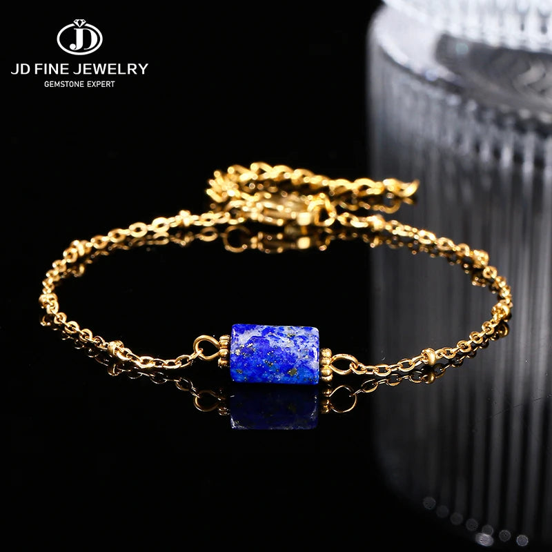 JD Natural Stone Pink Quartz Amethyst Faceted Tube Bead Stainless Steel Bracelet Women Exquisite Nugget Gems Adjustable Jewelry