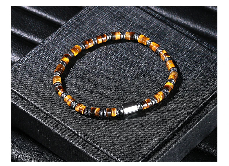 JD Natural Yellow Tiger Eye Hematite Stone Cylindrical Bead Bracelets For Women Men Health Protection Yoga Energy Soul Jewelry