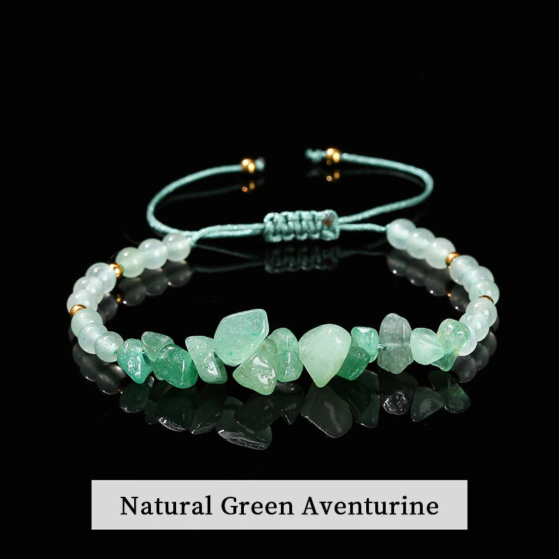 JD Natural Green Aventurine Amethyst Irregualr Gravel Woven Bracelet Women Men Handmade Braided Bracelet Crystal Chip Jewelry