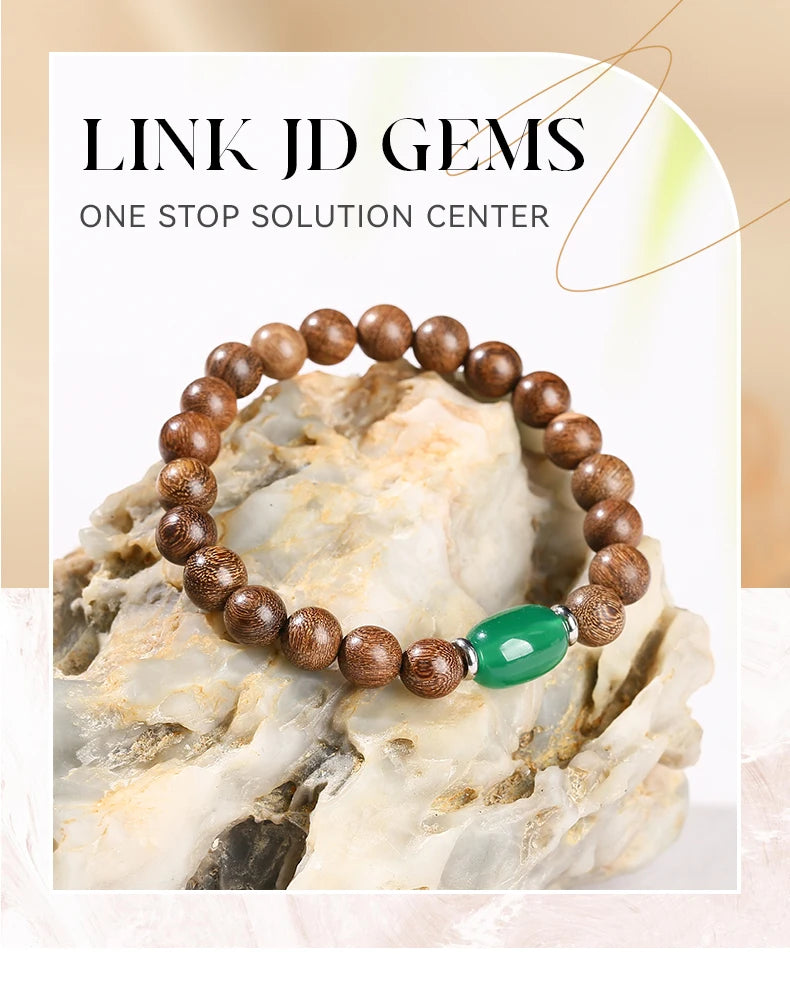 JD Natural Wooden Bracelets Golden Silk Sandalwood Green Agate Barrel Bead Buddha Bracelet Women Vintage Yoga Meditation Jewelry