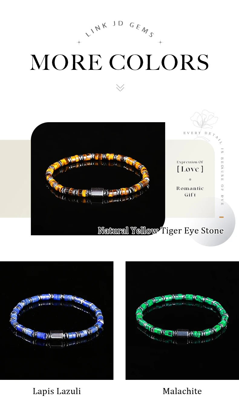 JD Natural Yellow Tiger Eye Hematite Stone Cylindrical Bead Bracelets For Women Men Health Protection Yoga Energy Soul Jewelry