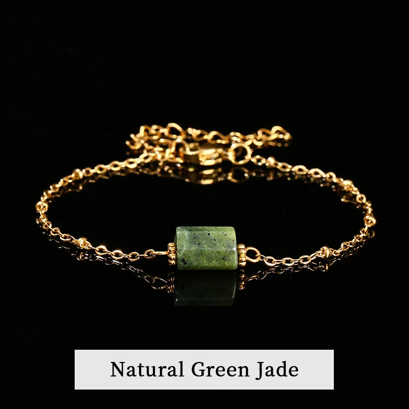 JD Natural Stone Pink Quartz Amethyst Faceted Tube Bead Stainless Steel Bracelet Women Exquisite Nugget Gems Adjustable Jewelry