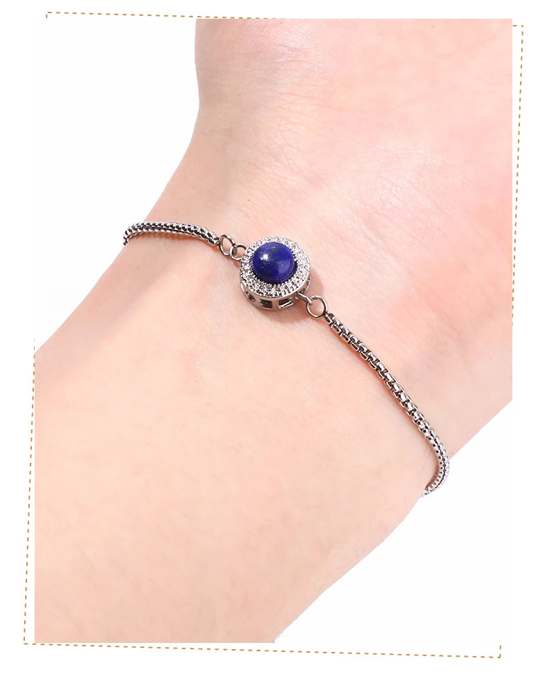 JD Natural Blue Moonstone Inlaid Stainless Steel Chain Bracelets Women Fashion Handmade Adjustable Healing Bangles Couple Gifts