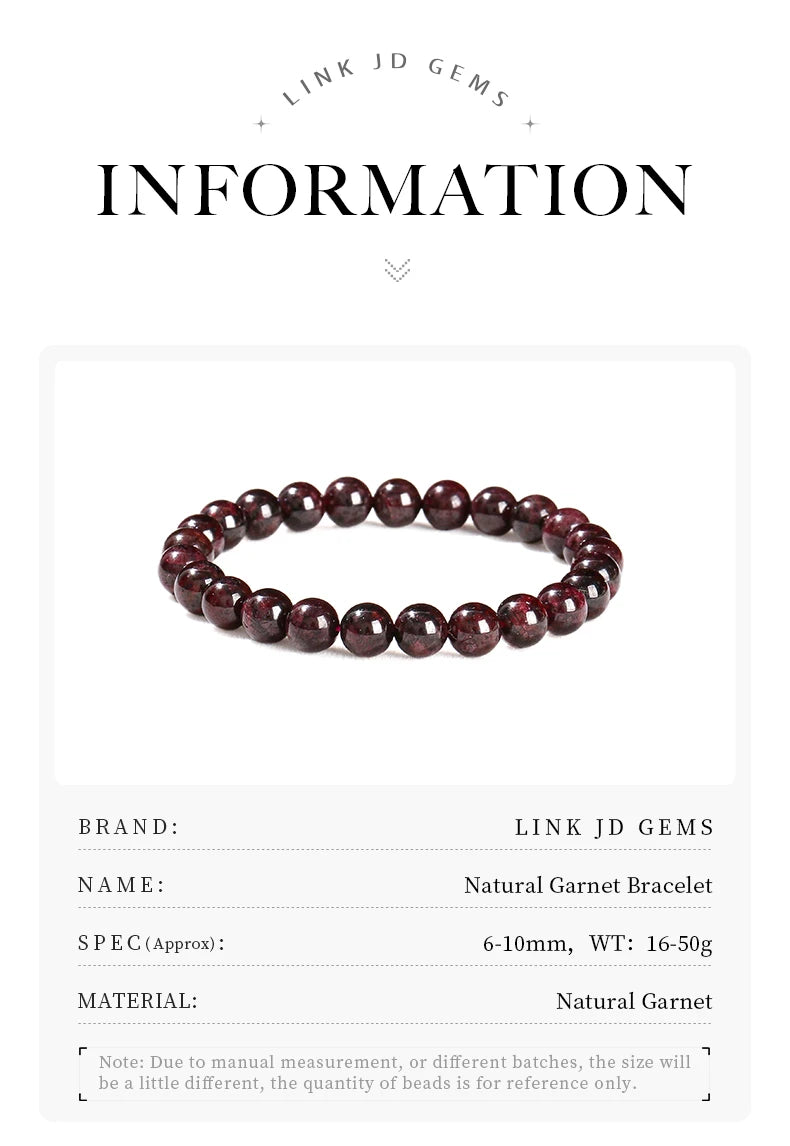 JD 1A Natural Garnet Stone Wine Red Beaded Bracelet Men Women Yoga Healing Balance Bracelets Jewelry Couple Valentine's Day Gift