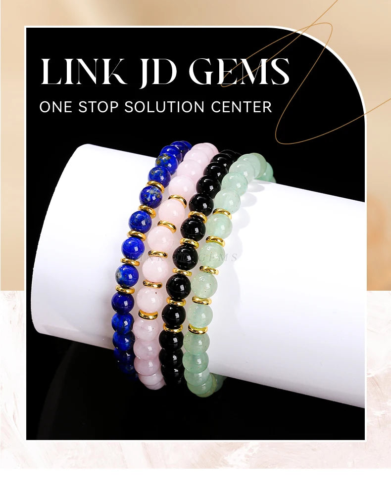 JD Natural Stone Green Aventurine Black Agate 6mm Bead Stainless Steel Bracelet Women Trendy Handmade Adjustable Healing Jewelry