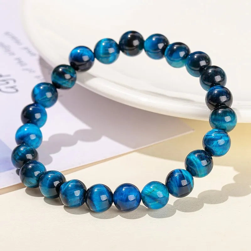 JD Natural Stone Blue Tiger Eye Beaded Bracelets Women Men Reiki Healing Yoga Meditation Charm Bangles Pulseras Jewelry Gift