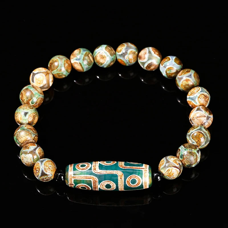 JD Natural Green Nine Eyes Tibetan Dzi Agate Barrel Beads Bracelet Women Men Retro Healing Buddha Prayer Charm Yoga Jewelry Gift