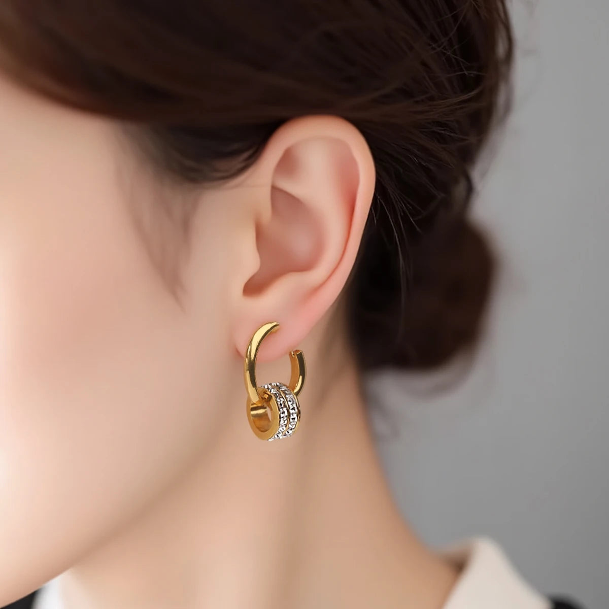 JD Stainless Steel Geometric Circle Zircon Hoop Earrings Trendy Bohemia Party Earrings For Women Buckle Hoops Ear Jewelry Gifts