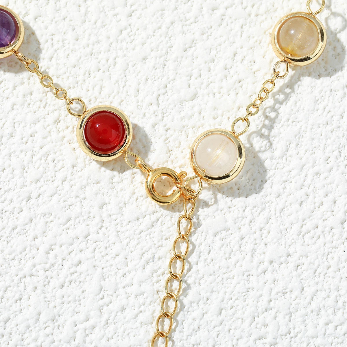 JD Natural Stone Colorful Crystal Lucky Bead Chain Bracelets Women Fashion Simple Adjustable Stainless Steel Healing Jewelry