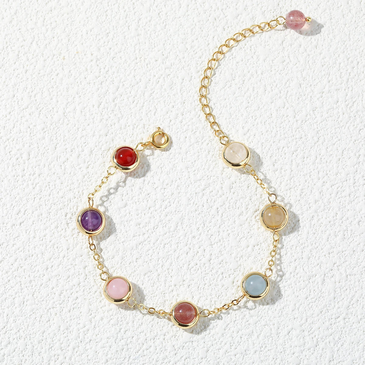 JD Natural Stone Colorful Crystal Lucky Bead Chain Bracelets Women Fashion Simple Adjustable Stainless Steel Healing Jewelry