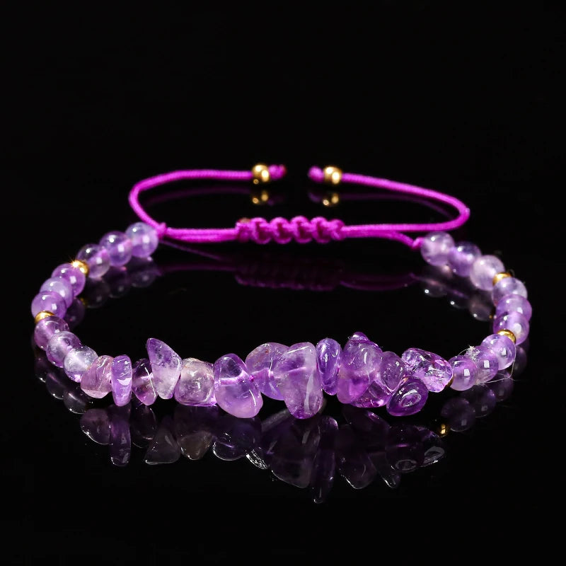 JD Natural Green Aventurine Amethyst Irregualr Gravel Woven Bracelet Women Men Handmade Braided Bracelet Crystal Chip Jewelry