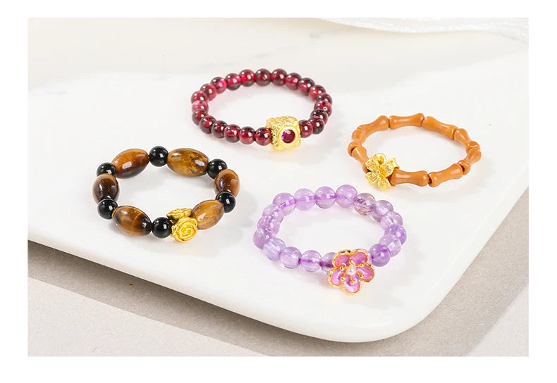 JD Natural Stone Small Bead Crystal Rings for Women Trendy Bohe Handmade Stretch Rings Reiki Healing Party Gifts Couple Jewelry