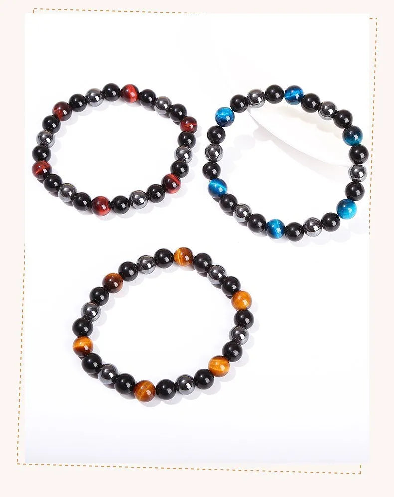 JD Natural Black Obsidian Stone Hematite Tiger Eye Bead Bracelet Women Men Triple Protection Health Care Weight Loss Jewelry