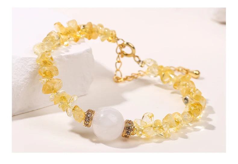 JD Natural Citrine Stone Gravel Bead Lucky Wealth Bracelets Women Fashion Jewelry Handmade Adjustable Chain Bracelet Couple Gift
