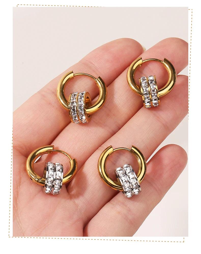 JD Stainless Steel Geometric Circle Zircon Hoop Earrings Trendy Bohemia Party Earrings For Women Buckle Hoops Ear Jewelry Gifts