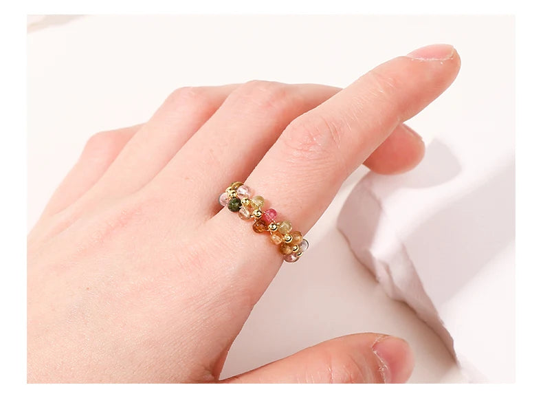 JD Natural Stone Crystal Bead Woven Rings Women Fashion Chic Handmade Adjustable Reiki Yoga Energy Rings Party Jewerly Gifts