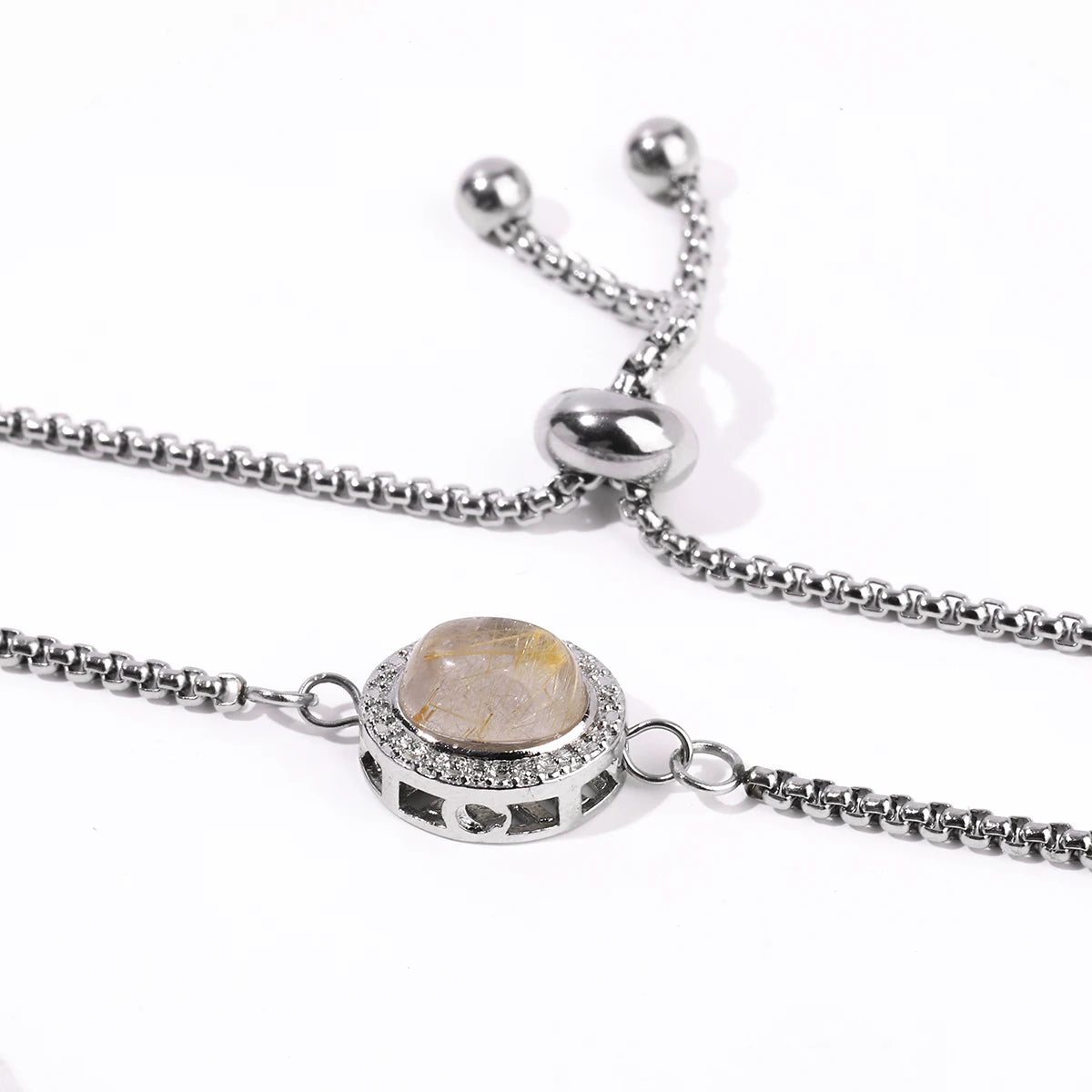JD Natural Golden Rutilated Quartz Inlaid Chain Bracelets Women Luxury Elegant Handmade Stainless Steel Gems Healing Couple Gift