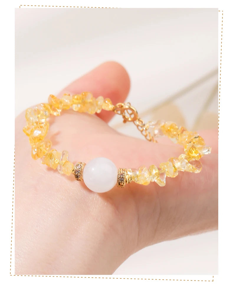 JD Natural Citrine Stone Gravel Bead Lucky Wealth Bracelets Women Fashion Jewelry Handmade Adjustable Chain Bracelet Couple Gift
