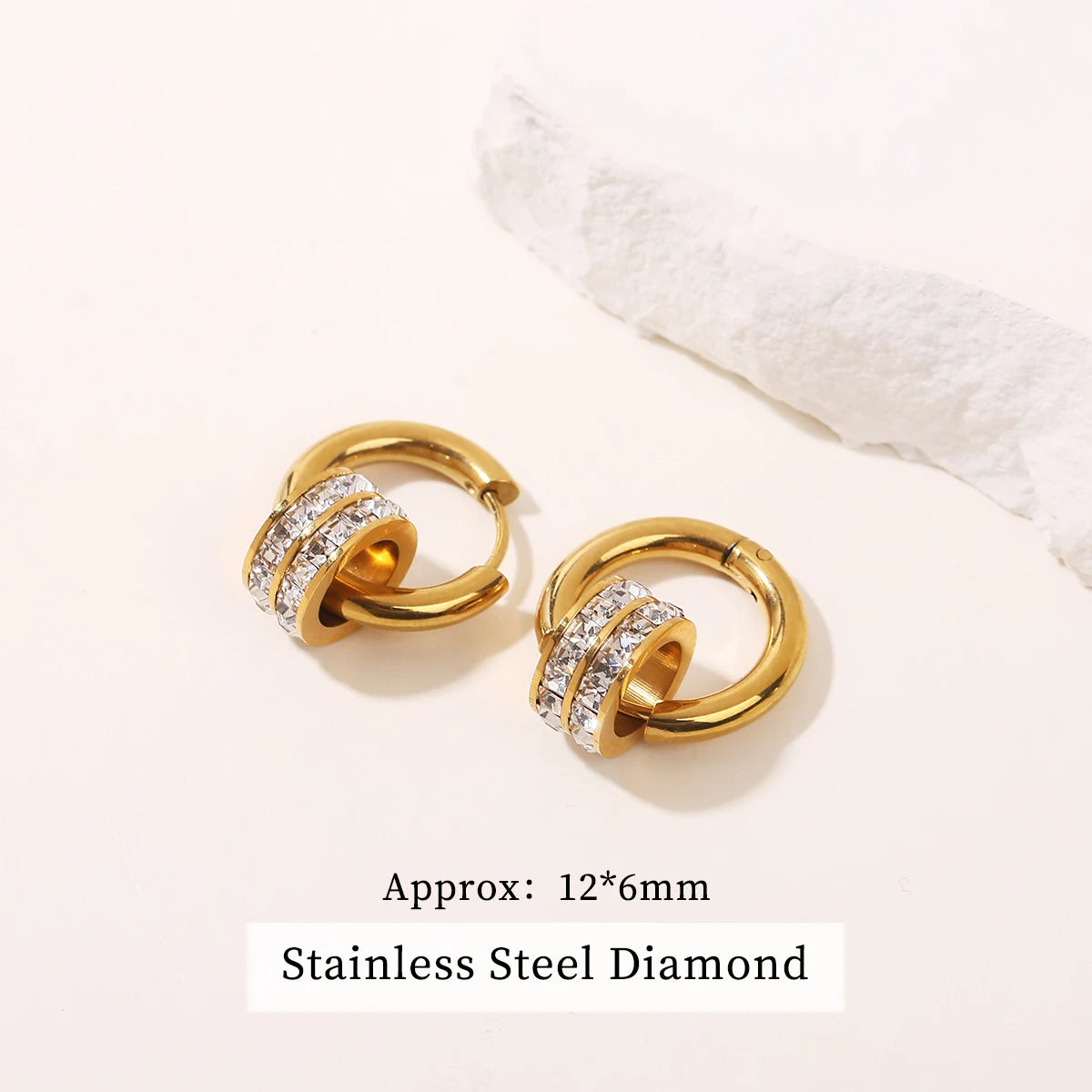 JD Stainless Steel Geometric Circle Zircon Hoop Earrings Trendy Bohemia Party Earrings For Women Buckle Hoops Ear Jewelry Gifts
