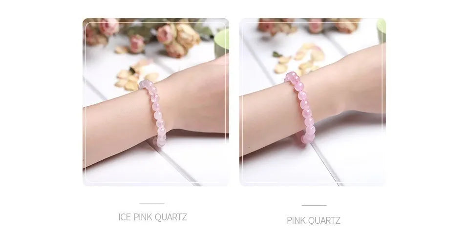 JD Natural Stone Pink Quartz Crystal Amethyst Fluorite Beaded Bracelets Women Sweet Reiki Healing Energy Strand Bangles Jewelry