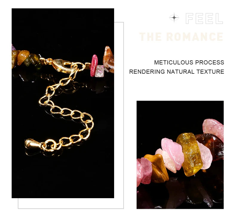 JD Natural Stone Mixed Tourmaline Gravel Lucky Chain Bracelet Women Fashion Jewelry Adjustable Chip Bracelet Yoga Chakra Gifts