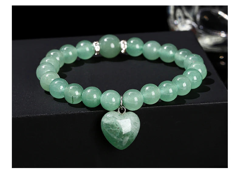 JD Natural Pink Quartz Yellow Tiger Eye Unakite Heart Pendant Beaded Bracelet Women Lovers Elegant Handmade Stretch Healing Gift