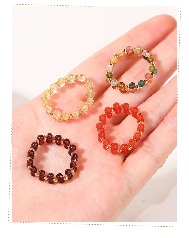 JD Natural Stone Crystal Bead Woven Rings Women Fashion Chic Handmade Adjustable Reiki Yoga Energy Rings Party Jewerly Gifts