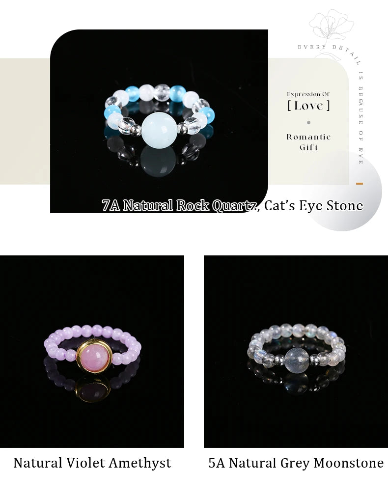 JD Natural Stone Small Bead Crystal Rings for Women Trendy Bohe Handmade Stretch Rings Reiki Healing Party Gifts Couple Jewelry