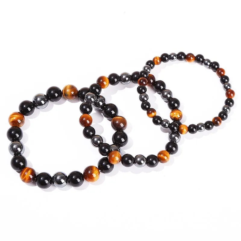 JD Natural Black Obsidian Stone Hematite Tiger Eye Bead Bracelet Women Men Triple Protection Health Care Weight Loss Jewelry
