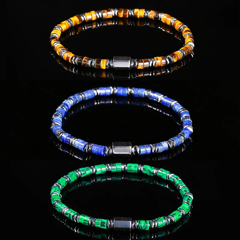 JD Natural Yellow Tiger Eye Hematite Stone Cylindrical Bead Bracelets For Women Men Health Protection Yoga Energy Soul Jewelry