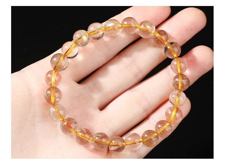 JD Natural Golden Rutilated Quartz Inlaid Chain Bracelets Women Luxury Elegant Handmade Stainless Steel Gems Healing Couple Gift