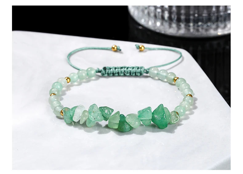 JD Natural Green Aventurine Irregular Gravel Bead Bracelet Women Trendy Adjustable Rope Braided Reiki Healing Chip Jewelry Gift