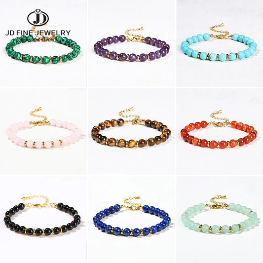 JD Natural Stone Green Aventurine Black Agate 6mm Bead Stainless Steel Bracelet Women Trendy Handmade Adjustable Healing Jewelry