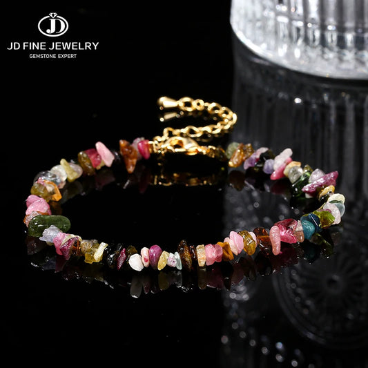 JD Natural Stone Mixed Tourmaline Gravel Lucky Chain Bracelet Women Fashion Jewelry Adjustable Chip Bracelet Yoga Chakra Gifts