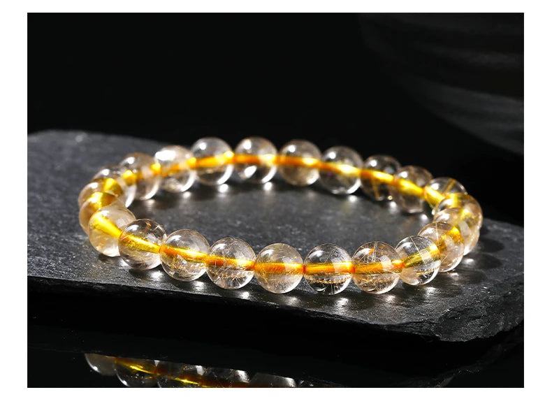 JD Natural Golden Rutilated Quartz Inlaid Chain Bracelets Women Luxury Elegant Handmade Stainless Steel Gems Healing Couple Gift