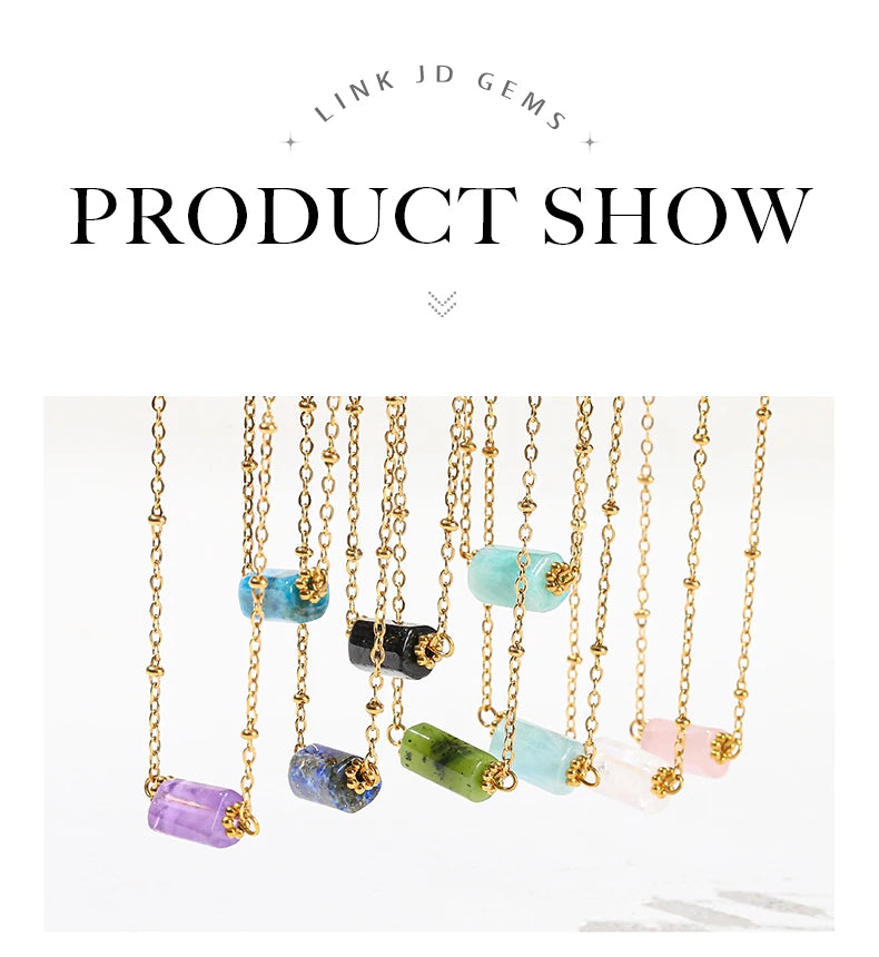 JD Handmade Boho Necklace Natural Amethyst Faceted Bead Pendant Necklace For Women Trendy Classic Stainless Steel Couple Gifts