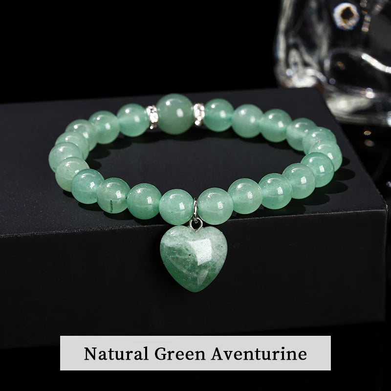 JD Natural Pink Quartz Yellow Tiger Eye Unakite Heart Pendant Beaded Bracelet Women Lovers Elegant Handmade Stretch Healing Gift