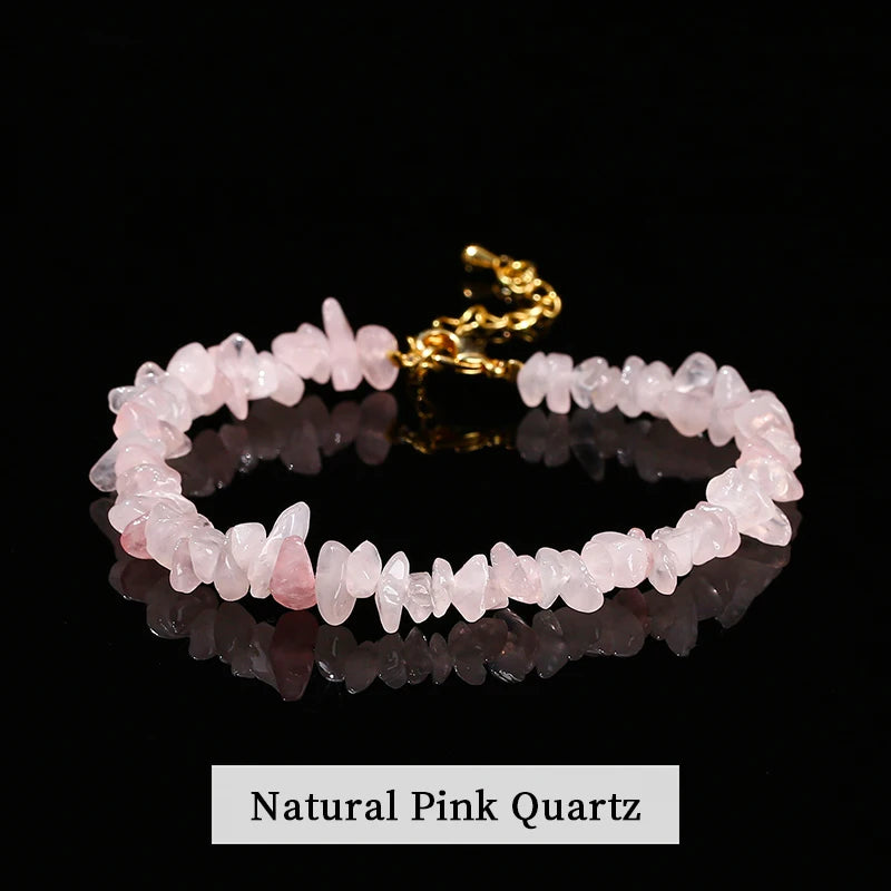JD Natural Stone Tourmaline Amethyst Rock Quartz Crystal Stone Chip Bead Bracelet Women Healing Chakra Adjustable Chain Jewelry