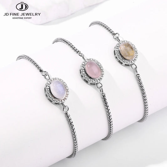 JD Natural Golden Rutilated Quartz Inlaid Chain Bracelets Women Luxury Elegant Handmade Stainless Steel Gems Healing Couple Gift