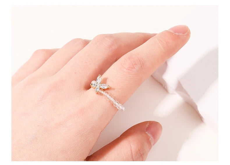 JD Natural Crystal Rings for Women Fashion Simple Sweet Small Beads Tourmaline Amethyst Turquoise Adjustable Reiki Healing Rings