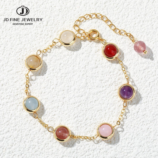 JD Natural Stone Colorful Crystal Lucky Bead Chain Bracelets Women Fashion Simple Adjustable Stainless Steel Healing Jewelry