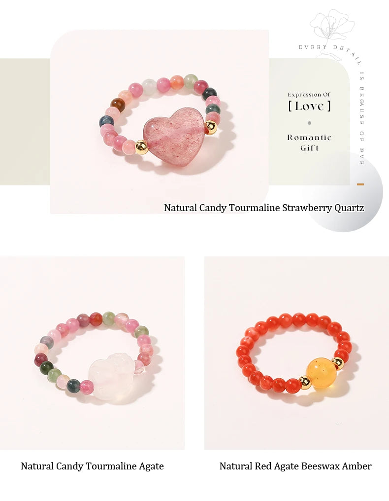 JD Natural Crystal Rings for Women Fashion Simple Sweet Small Beads Tourmaline Amethyst Turquoise Adjustable Reiki Healing Rings