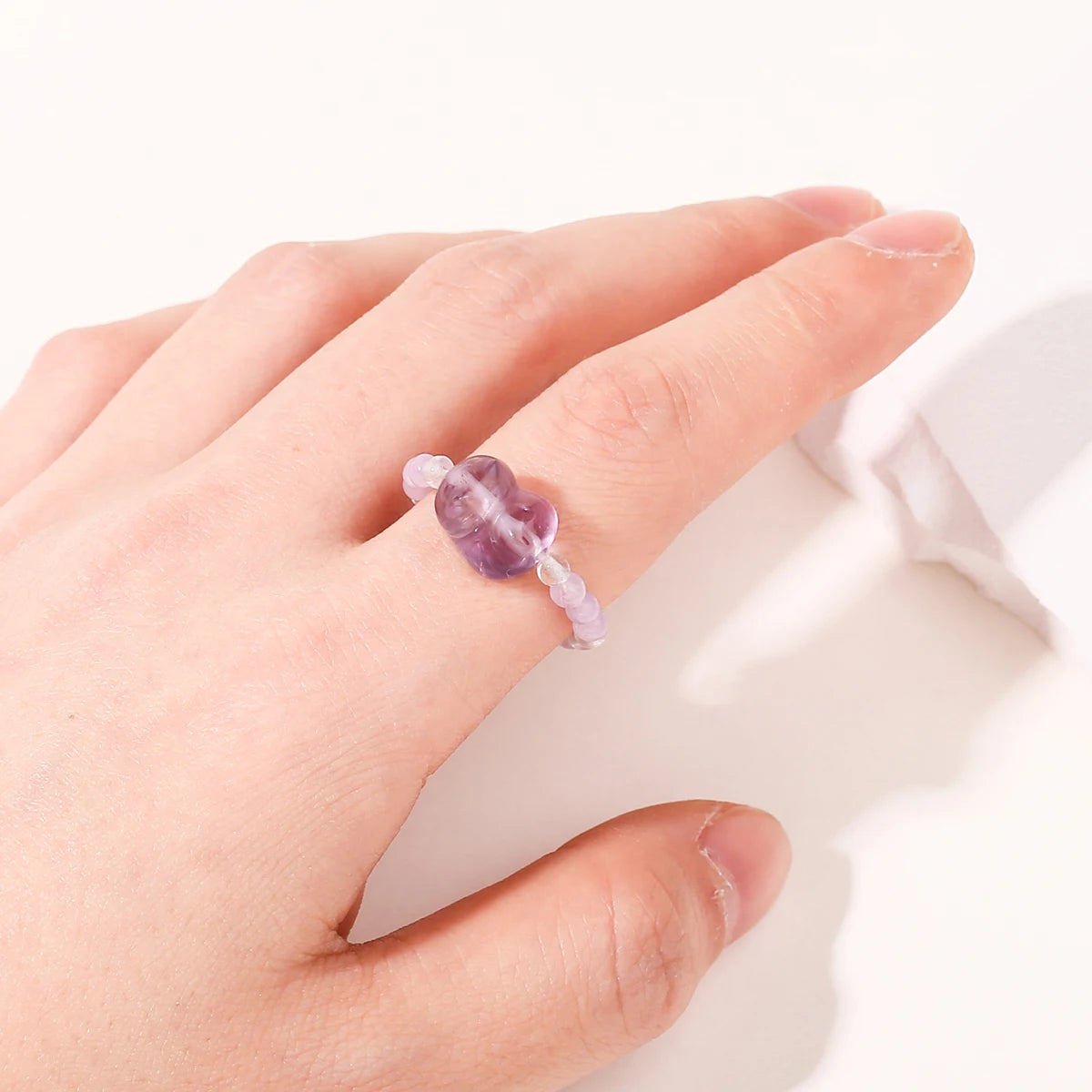 JD Natural Crystal Rings for Women Fashion Simple Sweet Small Beads Tourmaline Amethyst Turquoise Adjustable Reiki Healing Rings